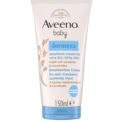 Aveeno ® baby dermexa Emollientien Creme mit präbiotischem Hafermehl, Ceramiden & Panthenol für sehr trockene, juckende und zu Neurodermitis neigende Haut, 150 ml Aveeno ® baby dermexa Emollientien Creme mit präbiotischem Hafermehl, Ceramiden & Panthenol für sehr trockene, juckende und zu Neurodermitis neigende Haut, 150 ml