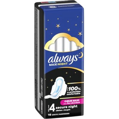 Always Maxi Damenbinden, Größe 3, Nacht, 16 Tücher mit Flügeln, sehr reichlich Nachtfluss, ultra saugfähiges Herz und auslaufsichere Barrieren Always Maxi Damenbinden, Größe 3, Nacht, 16 Tücher mit Flügeln, sehr reichlich Nachtfluss, ultra saugfähiges Herz und auslaufsichere Barrieren
