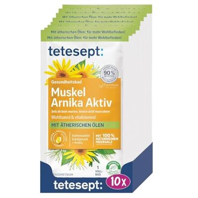 tetesept Meersalz Muskel Arnika Aktiv, Badesalz, 1 Vollbad Mit Arnika-Extrakt & ätherischen Ölen, 100% naturreines Salz, Entspannung & Wohlbefinden, dermatologisch bestätigt tetesept Meersalz Muskel Arnika Aktiv, Badesalz, 1 Vollbad Mit Arnika-Extrakt & ätherischen Ölen, 100% naturreines Salz, Entspannung & Wohlbefinden, dermatologisch bestätigt