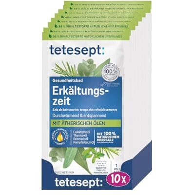 tetesept Meeressalz Erkältungszeit Bad, Gesundheitsbad, 10 x 80 g Erkältungsbad für die kalte Jahreszeit, mit 6 ätherischen Ölen, wohltuender Badezusatz mit natürlichem Meersalz tetesept Meeressalz Erkältungszeit Bad, Gesundheitsbad, 10 x 80 g Erkältungsbad für die kalte Jahreszeit, mit 6 ätherischen Ölen, wohltuender Badezusatz mit natürlichem Meersalz