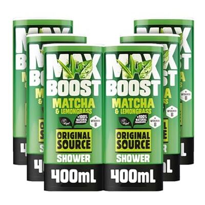 ORIGINAL SOURCE MAX BOOST Matcha & Lemongrass Duschgel, 100% natürlicher Duft, vegan, parabenfrei, 6 x 400 ml ORIGINAL SOURCE MAX BOOST Matcha & Lemongrass Duschgel, 100% natürlicher Duft, vegan, parabenfrei, 6 x 400 ml