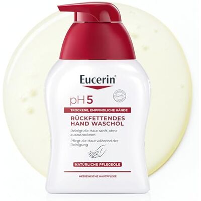 Eucerin pH5 Rückfettendes Hand Waschöl 250 ml, feuchtigkeitsspendende Flüssigseife mit pflegenden Ölen für empfindliche Hände, Hand Waschgel geeignet für den täglichen Gebrauch Eucerin pH5 Rückfettendes Hand Waschöl 250 ml, feuchtigkeitsspendende Flüssigseife mit pflegenden Ölen für empfindliche Hände, Hand Waschgel geeignet für den täglichen Gebrauch