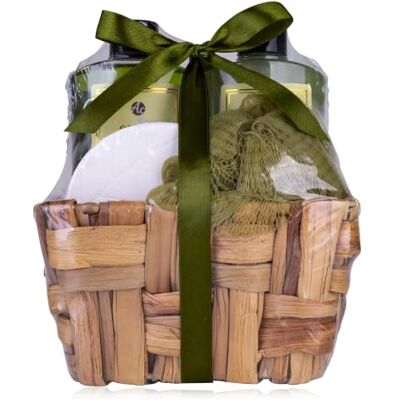 accentra Geschenkset OLIVE für Frauen mit Olivenduft in Seegraskorb 4-teiliges Bade- und Duschset mit Duschgel, Schaumbad, Badebombe und Netzschwamm mit geflochtenem Korb für besondere Anlässe accentra Geschenkset OLIVE für Frauen mit Olivenduft in Seegraskorb 4-teiliges Bade- und Duschset mit Duschgel, Schaumbad, Badebombe und Netzschwamm mit geflochtenem Korb für besondere Anlässe