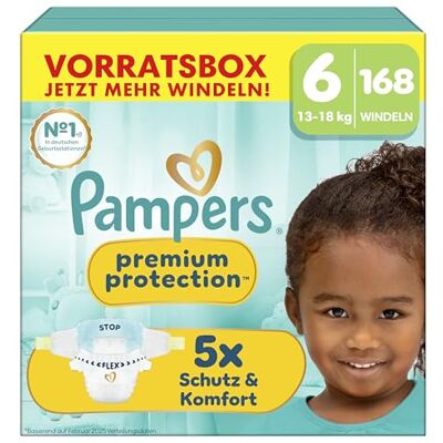 Pampers Premium Protection Größe 6, 168 Windeln, 13kg-18kg, unser Nr. 1 Haut- und Auslaufschutz Pampers Premium Protection Größe 6, 168 Windeln, 13kg-18kg, unser Nr. 1 Haut- und Auslaufschutz
