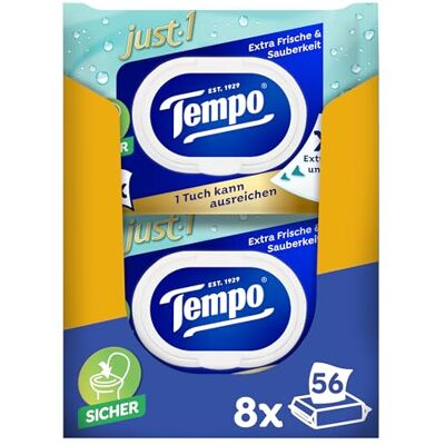 Tempo Feuchte Toilettentücher Just1, Premium, Übergroß, 56 Tücher pro Packung Tempo Feuchte Toilettentücher Just1, Premium, Übergroß, 56 Tücher pro Packung