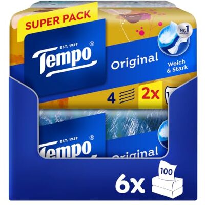 Tempo Original Taschentücher Duo-Box Vorteilspack 12 Boxen, 100 Tücher pro Box extra starke, weiche Papiertaschentücher, waschmaschinenfest Tempo Original Taschentücher Duo-Box Vorteilspack 12 Boxen, 100 Tücher pro Box extra starke, weiche Papiertaschentücher, waschmaschinenfest