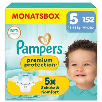 Pampers Premium Protection Größe 5, 152 Windeln, 11kg-16kg, unser Nr. 1 Haut- und Auslaufschutz Pampers Premium Protection Größe 5, 152 Windeln, 11kg-16kg, unser Nr. 1 Haut- und Auslaufschutz