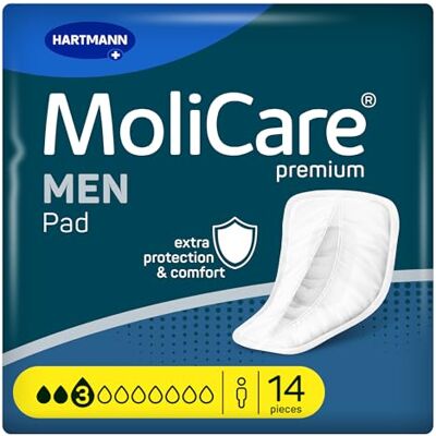 Molicare MEN Pad 3 Tropfen Diskrete Inkontinenzeinlagen für Männer, Schutz bei leichtem Harnverlust, mit Auslaufschutz, Sofort-Trocken Gefühl, fortschrittlicher Hautschutz, 14 Stück Molicare MEN Pad 3 Tropfen Diskrete Inkontinenzeinlagen für Männer, Schutz bei leichtem Harnverlust, mit Auslaufschutz, Sofort-Trocken Gefühl, fortschrittlicher Hautschutz, 14 Stück