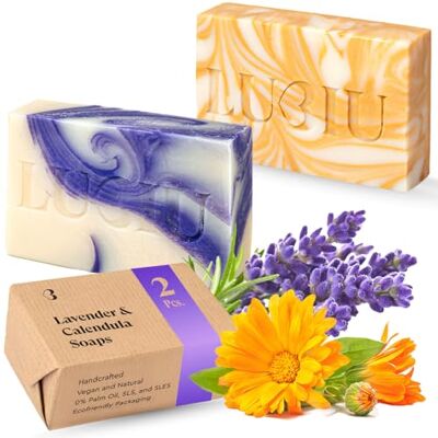 lubiu Naturseife Duo – Lavendelseife & Ringelblumenseife – Handgemachte Seife Stück (2x100g) – Duftseifen für alle Hauttypen & Kinder – Duschseife, Handseife & Gesichtsseife Natural Soap lubiu Naturseife Duo – Lavendelseife & Ringelblumenseife – Handgemachte Seife Stück (2x100g) – Duftseifen für alle Hauttypen & Kinder – Duschseife, Handseife & Gesichtsseife Natural Soap