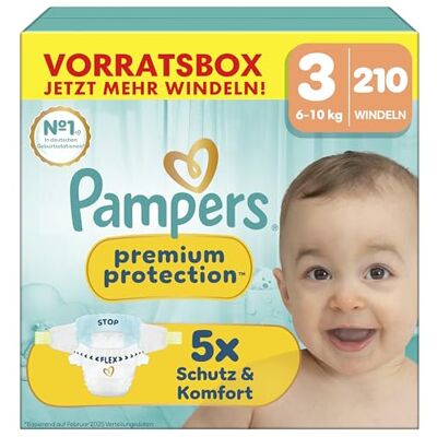 Pampers Premium Protection Größe 3, 210 Windeln, 6kg-10kg, unser Nr. 1 Haut- und Auslaufschutz Pampers Premium Protection Größe 3, 210 Windeln, 6kg-10kg, unser Nr. 1 Haut- und Auslaufschutz