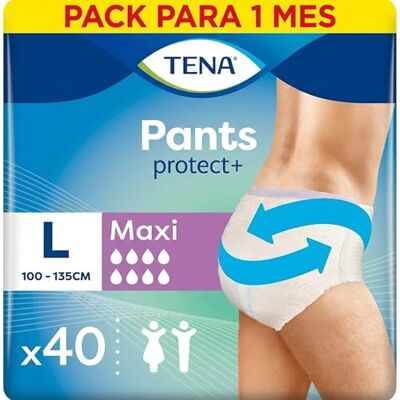 TENA Pants Maxi (L) Monatliche Vorratspackung Elastische Einweg-Unterhosen für Harnverlust, Unisex, diskret und bequem, 4 Packungen x 10 Stück TENA Pants Maxi (L) Monatliche Vorratspackung Elastische Einweg-Unterhosen für Harnverlust, Unisex, diskret und bequem, 4 Packungen x 10 Stück