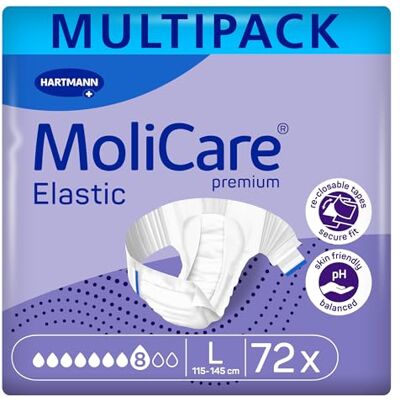 HARTMANN H MoliCare premium Elastic Inkontinenzslips – 8 Tropfen Hochsaugfähige Einwegwindeln für Männer und Frauen mit schwerer Inkontinenz Größe L 3x24 Stück HARTMANN H MoliCare premium Elastic Inkontinenzslips – 8 Tropfen Hochsaugfähige Einwegwindeln für Männer und Frauen mit schwerer Inkontinenz Größe L 3x24 Stück