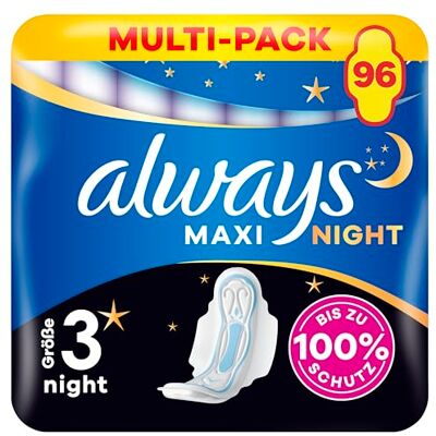 Always Maxi Secure Night Binden (Größe 4) Flügel 96 Binden (8 x 12 Stück), Für Stärkere Tage, Damenbinden, Bis Zu 100 Prozent Schutz & Komfort-Kissen Always Maxi Secure Night Binden (Größe 4) Flügel 96 Binden (8 x 12 Stück), Für Stärkere Tage, Damenbinden, Bis Zu 100 Prozent Schutz & Komfort-Kissen