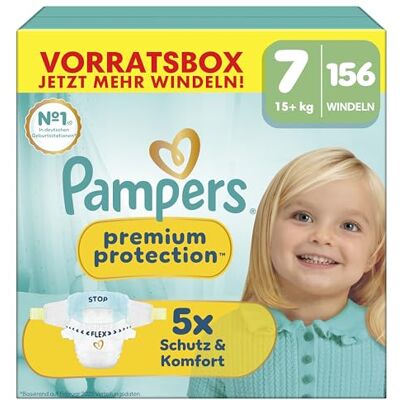 Pampers Premium Protection Größe 7, 156 Windeln, 15kg+, unser Nr. 1 Haut- und Auslaufschutz Pampers Premium Protection Größe 7, 156 Windeln, 15kg+, unser Nr. 1 Haut- und Auslaufschutz
