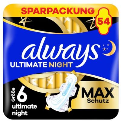 Always Binde Größe 6 Ultimate Night Sparpackung, 54 Binden 3x18 Stück Always Binde Größe 6 Ultimate Night Sparpackung, 54 Binden 3x18 Stück