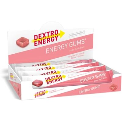 Dextro Energy Gums Strawberry Rhababer + Vitamins 8x45g (8er Pack) High Carb Sport Gummies zur schnellen Kohlenhydrate Versorgung Dextro Energy Gums Strawberry Rhababer + Vitamins 8x45g (8er Pack) High Carb Sport Gummies zur schnellen Kohlenhydrate Versorgung