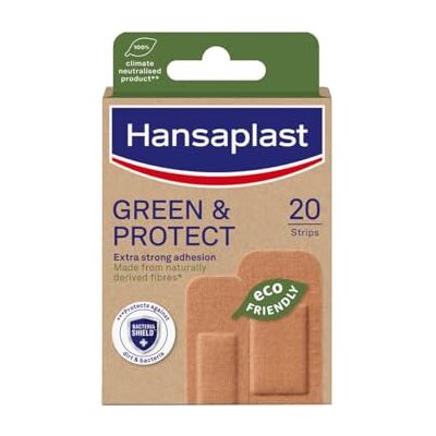 Hansaplast Green & Protect (20 Streifen), biologisch abbaubare Klebeverbände, Wundpflaster aus natürlichen Fasern, extra starke Wundkompressen Hansaplast Green & Protect (20 Streifen), biologisch abbaubare Klebeverbände, Wundpflaster aus natürlichen Fasern, extra starke Wundkompressen