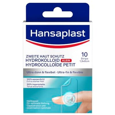 Hansaplast Zweite Haut Schutz Pflaster Klein (10 Strips), 100% wasserdichtes Hydrokolloid-Pflaster, ultra dünnes & flexibles Fingerpflaster mit extra-starkem Halt Hansaplast Zweite Haut Schutz Pflaster Klein (10 Strips), 100% wasserdichtes Hydrokolloid-Pflaster, ultra dünnes & flexibles Fingerpflaster mit extra-starkem Halt