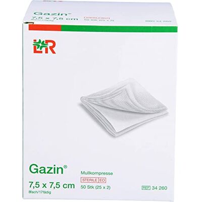 GAZIN Mullkompressen 75 cm x 75 cm, steril, 8fach 25x2 stück, 150 g, Weiss, 50 stück GAZIN Mullkompressen 75 cm x 75 cm, steril, 8fach 25x2 stück, 150 g, Weiss, 50 stück