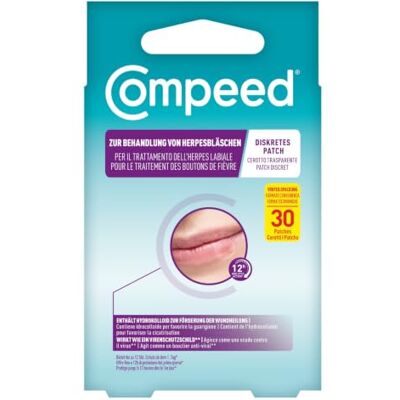 Compeed Lippenherpes Patches 30x transparente Hydrokolloid-Herpespflaster Vorteilspackung, Wasserfeste Schutzpflaster gegen Herpesbläschen, beschleunigte Wundheilung, Schutz gegen Viren, 1,5 x 1,5 cm Compeed Lippenherpes Patches 30x transparente Hydrokolloid-Herpespflaster Vorteilspackung, Wasserfeste Schutzpflaster gegen Herpesbläschen, beschleunigte Wundheilung, Schutz gegen Viren, 1,5 x 1,5 cm