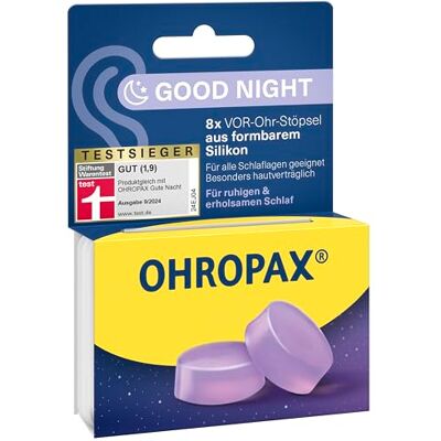 OHROPAX Good Night Ohrstöpsel zum Schlafen Silikon Ohrstöpsel zum Schlafen – für alle Ohren und alle Schlafpositionen geeignet – Schalldämmwert SNR 23 dB 8 Stück OHROPAX Good Night Ohrstöpsel zum Schlafen Silikon Ohrstöpsel zum Schlafen – für alle Ohren und alle Schlafpositionen geeignet – Schalldämmwert SNR 23 dB 8 Stück