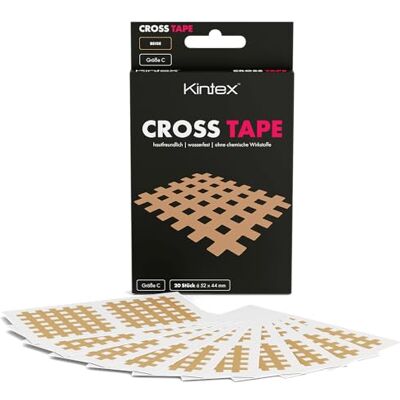 Kintex Cross Tape Gitterpflaster 20 Stück Beige 44 x 52 mm Latexfreies Cross-Tape für Triggerpunkte, Akupressur, Narbenpflege und Physiotherapie – wasserfest und hautfreundlich Kintex Cross Tape Gitterpflaster 20 Stück Beige 44 x 52 mm Latexfreies Cross-Tape für Triggerpunkte, Akupressur, Narbenpflege und Physiotherapie – wasserfest und hautfreundlich