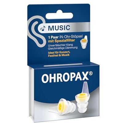OHROPAX Music Ohrstöpsel – mit Spezialfilter – unverfälschter Klang bei gleichmäßiger Dämmung – Schalldämmwert SNR 19 dB – ideal für Konzerte – 1 Paar mit eingesetztem Filter + 1 kleineres Stöpselpaar OHROPAX Music Ohrstöpsel – mit Spezialfilter – unverfälschter Klang bei gleichmäßiger Dämmung – Schalldämmwert SNR 19 dB – ideal für Konzerte – 1 Paar mit eingesetztem Filter + 1 kleineres Stöpselpaar