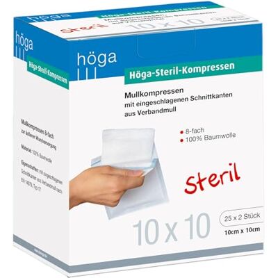 Höga Steril Kompressen 10 x 10 cm 8 fach, 25X2 St Höga Steril Kompressen 10 x 10 cm 8 fach, 25X2 St