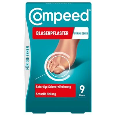 Compeed Blasenpflaster für die Zehen Hydrokolloid-Pflaster bei Blasen lindert Schmerzen, schützt vor Druck und Reibung, unterstützt die Heilung 1,7 x 5,1 cm 9 Stück Compeed Blasenpflaster für die Zehen Hydrokolloid-Pflaster bei Blasen lindert Schmerzen, schützt vor Druck und Reibung, unterstützt die Heilung 1,7 x 5,1 cm 9 Stück