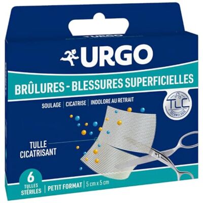 Urgo – Zellstoff für Verbrennungen – oberflächliche Verletzungen – Tüll Lipido-Kolloid – klein – 6 Stück Urgo – Zellstoff für Verbrennungen – oberflächliche Verletzungen – Tüll Lipido-Kolloid – klein – 6 Stück