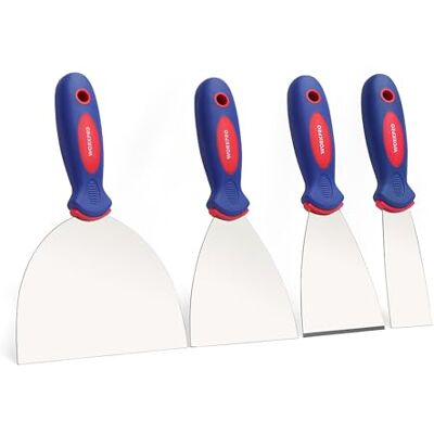 WORKPRO Profi Malerspachtel Spachtel Set aus rostfreiem Edelstahl mit Kunststoffgriff Maler Werkzeug Profi Putty Knife 38mm 75mm 100mm 150mm 4-teilig inkl. 1 x stabil mit Anschliff & 3 x flexible WORKPRO Profi Malerspachtel Spachtel Set aus rostfreiem Edelstahl mit Kunststoffgriff Maler Werkzeug Profi Putty Knife 38mm 75mm 100mm 150mm 4-teilig inkl. 1 x stabil mit Anschliff & 3 x flexible