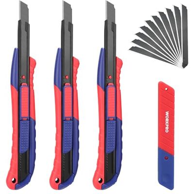 WORKPRO 3 Stück Cuttermesser Set 9mm mit 10 Ersatzklingen aus SK5 WORKPRO 3 Stück Cuttermesser Set 9mm mit 10 Ersatzklingen aus SK5