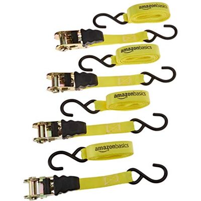 Amazon Basics Spanngurte mit Ratsche, 4er Pack, 4,5m x 25mm, 635 kg Belastbarkeit, Zurrgurte mit S-Haken, Automatische Verriegelung, Schnellverschluss, für Anhänger, Motorrad, Ladung, Gelb Amazon Basics Spanngurte mit Ratsche, 4er Pack, 4,5m x 25mm, 635 kg Belastbarkeit, Zurrgurte mit S-Haken, Automatische Verriegelung, Schnellverschluss, für Anhänger, Motorrad, Ladung, Gelb