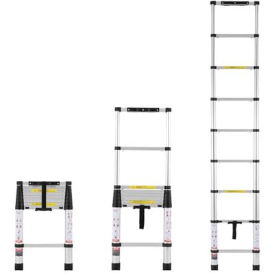 VEVOR Teleskopleiter, 2,6 m Lange, Ausziehleiter aus Alu,klappbare Leiter mit EIN-Knopf-Einzug, 160 kg Tragkraft mit rutschfesten Füßen, tragbare Kompaktleiter für Zuhause, Wohnmobil, Dachboden VEVOR Teleskopleiter, 2,6 m Lange, Ausziehleiter aus Alu,klappbare Leiter mit EIN-Knopf-Einzug, 160 kg Tragkraft mit rutschfesten Füßen, tragbare Kompaktleiter für Zuhause, Wohnmobil, Dachboden