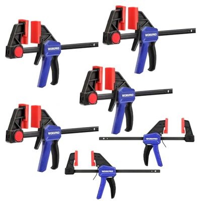 WORKPRO Einhandzwingen Set 6 Stück, 150mm Schraubzwinge Set Spannkraft 22,5kg/68kg, Spannweite 150mm, 4 Klassik & 2 Mini Schraubzwingen für präzises Fixieren und Holzarbeit WORKPRO Einhandzwingen Set 6 Stück, 150mm Schraubzwinge Set Spannkraft 22,5kg/68kg, Spannweite 150mm, 4 Klassik & 2 Mini Schraubzwingen für präzises Fixieren und Holzarbeit