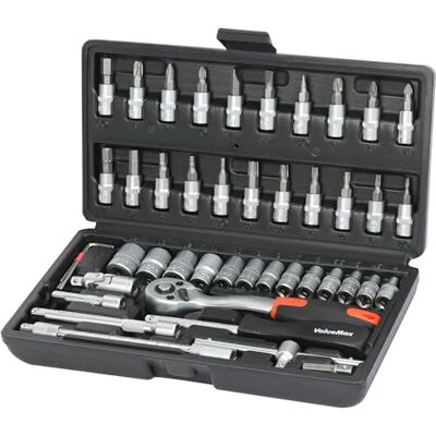 ValueMax Steckschlüsselsatz 46tlg. Cr-V Stahl Steckschlüssel mit 1/4" Umschaltknarre, Steckschlüssel, Bitsatz, Steckschlüsseleinsätze, Werkzeugkoffer ValueMax Steckschlüsselsatz 46tlg. Cr-V Stahl Steckschlüssel mit 1/4" Umschaltknarre, Steckschlüssel, Bitsatz, Steckschlüsseleinsätze, Werkzeugkoffer