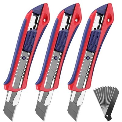 WORKPRO 3 Stück Cuttermesser Set 18mm mit 10 Ersatzklingen aus SK5 WORKPRO 3 Stück Cuttermesser Set 18mm mit 10 Ersatzklingen aus SK5