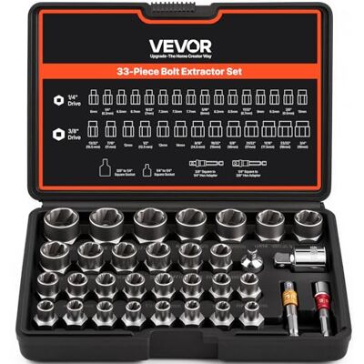VEVOR Bolzenausdreher-Set, 29-teiliges Bolzen- und Muttern-Entferner-Set, 6 mm bis 10 mm, 13/32" bis 3/4", Auszieh-Steckschlüsselsatz aus CR-MO-Stahl mit Aufbewahrungskoffer, Mutter zum Entfernen VEVOR Bolzenausdreher-Set, 29-teiliges Bolzen- und Muttern-Entferner-Set, 6 mm bis 10 mm, 13/32" bis 3/4", Auszieh-Steckschlüsselsatz aus CR-MO-Stahl mit Aufbewahrungskoffer, Mutter zum Entfernen