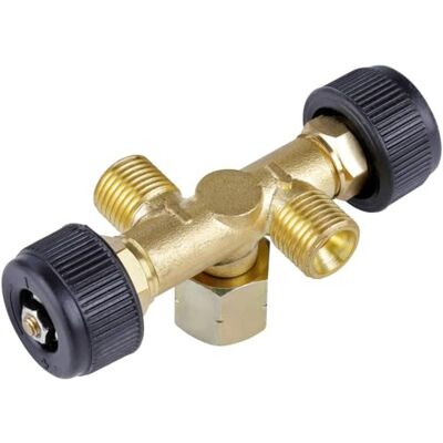 Rothenberger Industrial Doppel-Abzweig Ventil Propan/Butan ; Gasregler; Konstantregler; Regler; Betrieb von 2 Geräten mit nur einem Propan-Konstant-Regler ; Für DE/AT 5- & 11kg-Flaschen Rothenberger Industrial Doppel-Abzweig Ventil Propan/Butan ; Gasregler; Konstantregler; Regler; Betrieb von 2 Geräten mit nur einem Propan-Konstant-Regler ; Für DE/AT 5- & 11kg-Flaschen