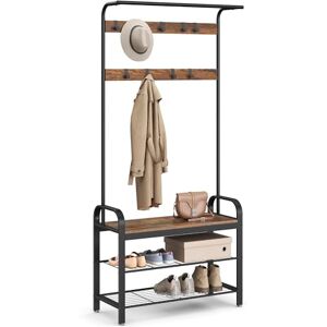 VASAGLE Kleiderständer, Garderobe, Eingangsmöbel, mit abnehmbaren Haken, Bank und Schuhregal, Höhe 183 cm, Metallrahmen, industrieller Stil, rustikales Braun und Schwarz HSR400B01 VASAGLE Kleiderständer, Garderobe, Eingangsmöbel, mit abnehmbaren Haken, Bank und Schuhregal, Höhe 183 cm, Metallrahmen, industrieller Stil, rustikales Braun und Schwarz HSR400B01