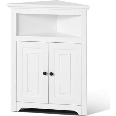 VEVOR Eckschrank Aufbewahrungsschrank mit 3-stufiger Regalen Mehrzweckschrank (845 mm Hohe) mit 2 Holztüren und verstellbaren Regalen, freistehender Küchenschrank für Wohnzimmer Waschküche, weiß VEVOR Eckschrank Aufbewahrungsschrank mit 3-stufiger Regalen Mehrzweckschrank (845 mm Hohe) mit 2 Holztüren und verstellbaren Regalen, freistehender Küchenschrank für Wohnzimmer Waschküche, weiß