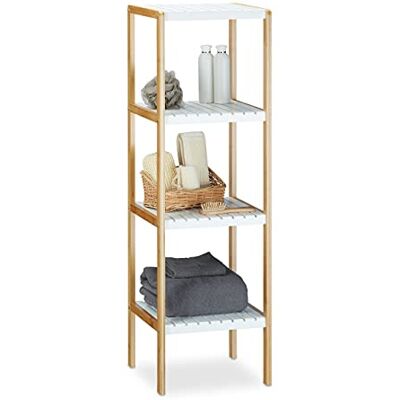 Relaxdays Bambus Regal mit 4 Fächern HBT: 110 x 33 x 34 cm Schickes Badregal mit 4 Ablagen aus natürlichem Holz Standregal als Küchenregal oder Holzregal zur Aufbewahrung im Badezimmer, weiß, natur Relaxdays Bambus Regal mit 4 Fächern HBT: 110 x 33 x 34 cm Schickes Badregal mit 4 Ablagen aus natürlichem Holz Standregal als Küchenregal oder Holzregal zur Aufbewahrung im Badezimmer, weiß, natur