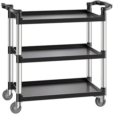 VEVOR Mehrzweckwagen, 226 kg Tragkraft, 3-stufiger Universalwagen aus Kunststoff mit 360° Schwenkrädern (2 mit Bremse), 106x49x98 cm großer Servierwagen für Lager, Büro, Zuhause, Restaurant, Küche VEVOR Mehrzweckwagen, 226 kg Tragkraft, 3-stufiger Universalwagen aus Kunststoff mit 360° Schwenkrädern (2 mit Bremse), 106x49x98 cm großer Servierwagen für Lager, Büro, Zuhause, Restaurant, Küche
