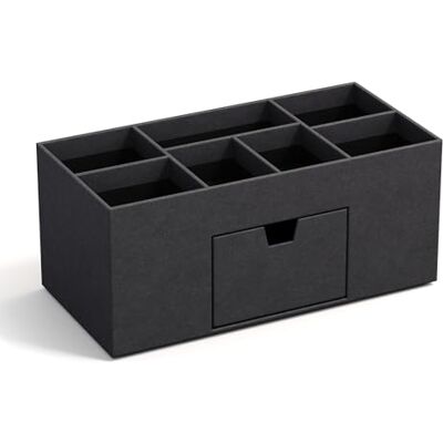 BIGSO VENDELA Schreibtisch Organizer mit 7 Fächern und Schublade – Ablagebox aus Faserplatte und Papier in Leinenoptik – Schreibtischset für Büromaterial – schwarz BIGSO VENDELA Schreibtisch Organizer mit 7 Fächern und Schublade – Ablagebox aus Faserplatte und Papier in Leinenoptik – Schreibtischset für Büromaterial – schwarz