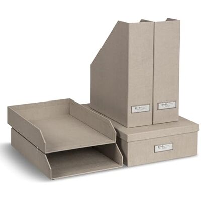 BIGSO HOLGER 5-teiliges Schreibtisch Set – Ordnungssystem mit 2 Stehsammlern, 2 Briefablagen und einer Box – Organizer aus Faserplatte und Papier in Leinenoptik – beige BIGSO HOLGER 5-teiliges Schreibtisch Set – Ordnungssystem mit 2 Stehsammlern, 2 Briefablagen und einer Box – Organizer aus Faserplatte und Papier in Leinenoptik – beige