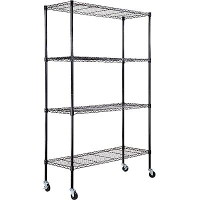 VEVOR Lagerregal mit Rädern, 4-stufig verstellbar, 700 lbs Kapazität, robuste Garagenregale, Metall-Organizer, Drahtregal, schwarz, 120 x 45 x 188 cm für Küche, Speisekammer, Keller, Badezimme VEVOR Lagerregal mit Rädern, 4-stufig verstellbar, 700 lbs Kapazität, robuste Garagenregale, Metall-Organizer, Drahtregal, schwarz, 120 x 45 x 188 cm für Küche, Speisekammer, Keller, Badezimme