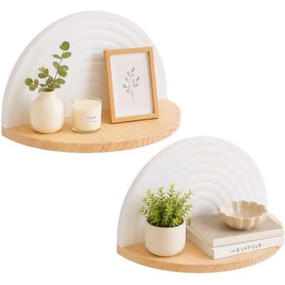 Relaxdays Wandregal 2er Set, Boho Style, weiß-Natur Wanddeko Regal für Flur & Wohnzimmer, HBT: 13x26x13 cm, MDF & Holz Relaxdays Wandregal 2er Set, Boho Style, weiß-Natur Wanddeko Regal für Flur & Wohnzimmer, HBT: 13x26x13 cm, MDF & Holz