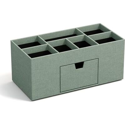 BIGSO VENDELA Schreibtisch Organizer mit 7 Fächern und Schublade – Ablagebox aus Faserplatte und Papier in Leinenoptik – Schreibtischset für Büromaterial – mintgrün BIGSO VENDELA Schreibtisch Organizer mit 7 Fächern und Schublade – Ablagebox aus Faserplatte und Papier in Leinenoptik – Schreibtischset für Büromaterial – mintgrün