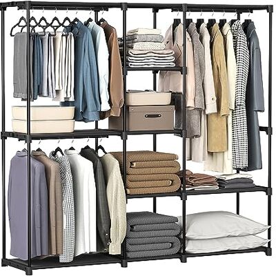 SONGMICS Kleiderschrank, Kleiderständer, 2 Hängefächer, 182 x 43 x 182 cm Kleiderstange, viel Platz, für Schlafzimmer, Wohnzimmer, Tintenschwarz, RYLAN Kollektion RYG037B02 SONGMICS Kleiderschrank, Kleiderständer, 2 Hängefächer, 182 x 43 x 182 cm Kleiderstange, viel Platz, für Schlafzimmer, Wohnzimmer, Tintenschwarz, RYLAN Kollektion RYG037B02