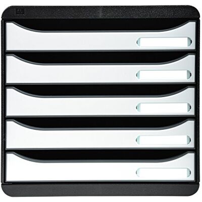 Exacompta 3097213D Premium Ablagebox mit 5 Schubladen für DIN A4+ Dokumente. Stapelbare Schubladenbox mit hoher Kapazität für mehr Platz auf dem Schreibtisch Big Box Plus Glossy Schwarz Weiß Exacompta 3097213D Premium Ablagebox mit 5 Schubladen für DIN A4+ Dokumente. Stapelbare Schubladenbox mit hoher Kapazität für mehr Platz auf dem Schreibtisch Big Box Plus Glossy Schwarz Weiß
